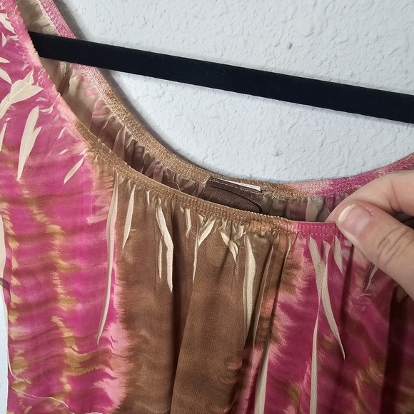 Vtg‎ Rave Top Womens Medium Flowy Asymmetrical Fairy Y2K Babydoll Shirt Pink Tan - Picture 7 of 11
